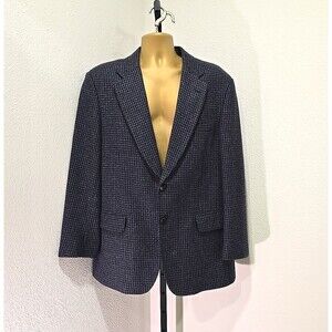 Vtg Savile Row Tweed Blazer Men 43R Houndstooth Sport Coat Blue Lambswool Jacket
